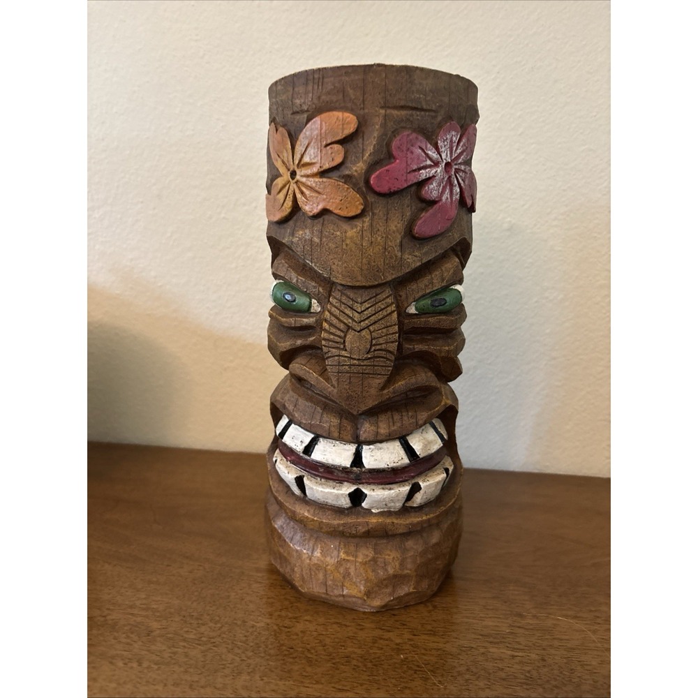 Hawaiian Style Tiki Totem Statue 11" Resin Wood